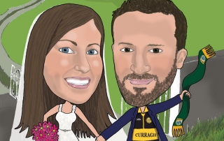 Wedding caricature guest signing board and Fr Ted