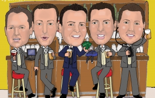 Groom with his brothers at the bar caricature