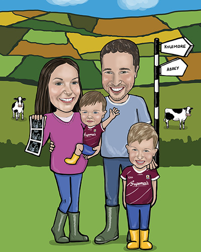 Personalised Christmas gift hand drawn family on a farm caricature gift