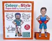 Sports star paper doll book with the paper doll standing wearing the boxing gloves costume. birthday gift, Christmas gift. Gift for children aged 5 to 11 years old